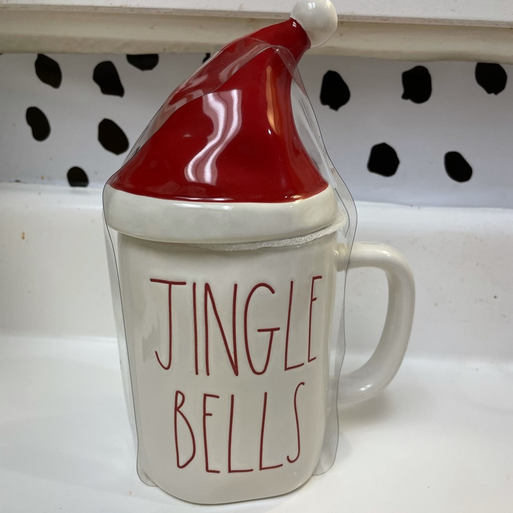 New Rae Dunn Jingle Bells Santa hat lid coffe cup